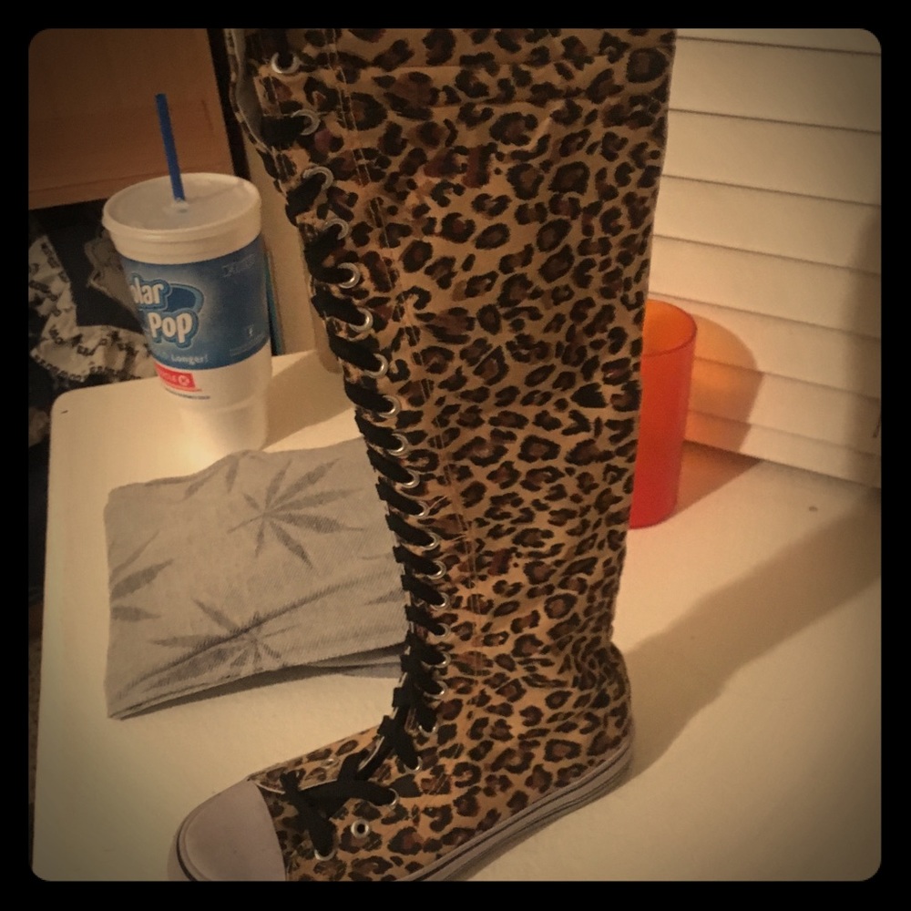 Cheetah print knee high converse